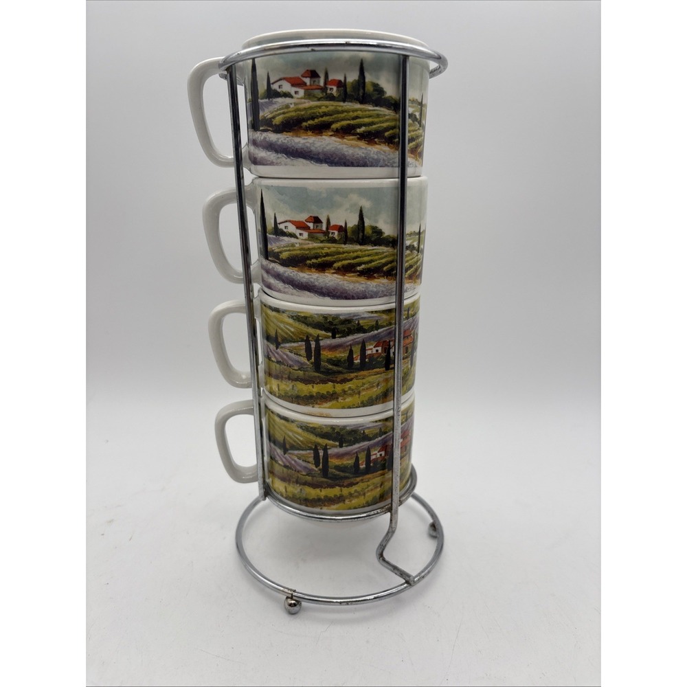 Espresso Tea Cups Cappuccino Coffee  Stacking Cypress Home Space Saver Set of 4